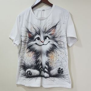 Cat Graphic Tee Playful White